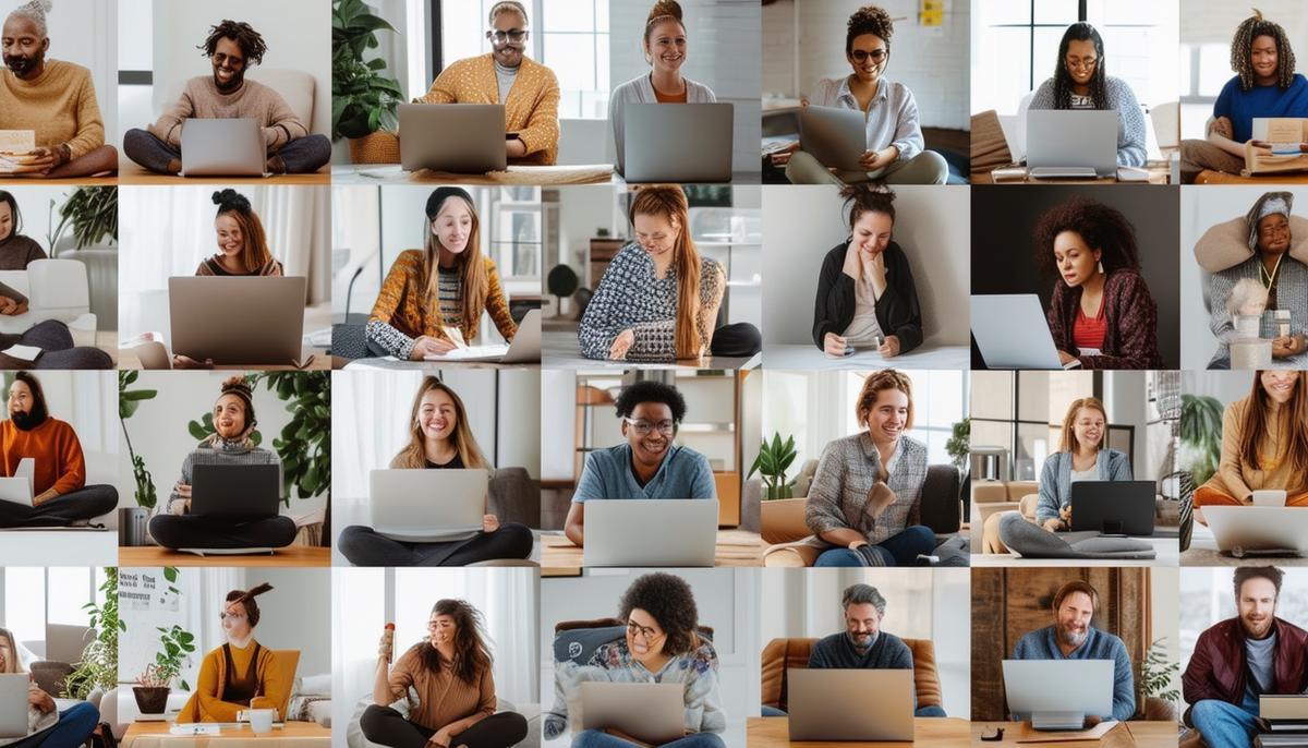 A collage of remote workers participating in a company-wide self-care day