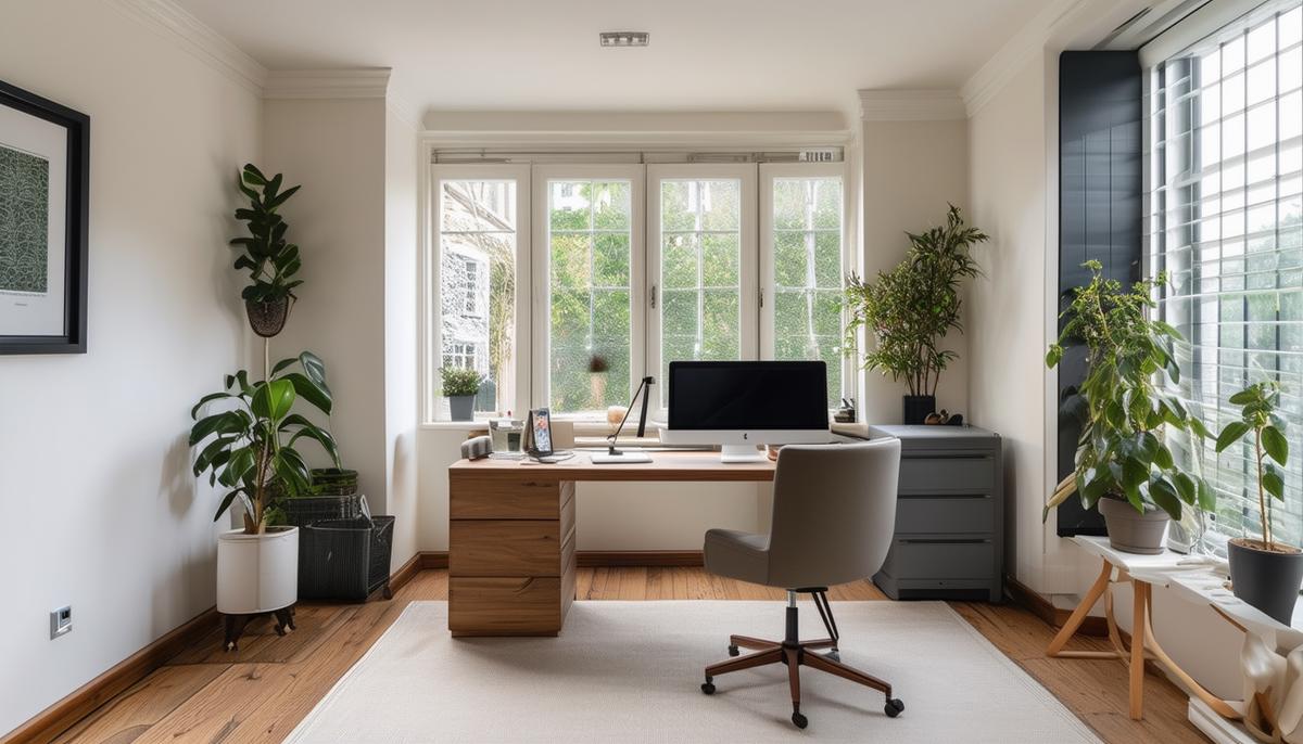 A dedicated home office space clearly separated from the rest of the house, showing exclusive use for business purposes