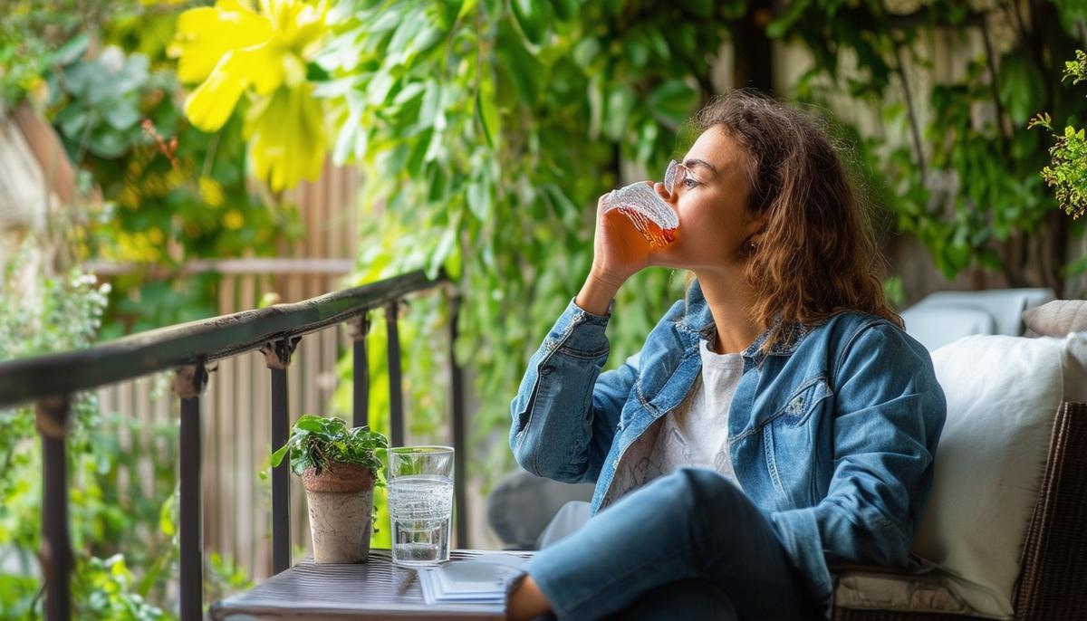 A person taking a refreshing break from work in a garden or balcony