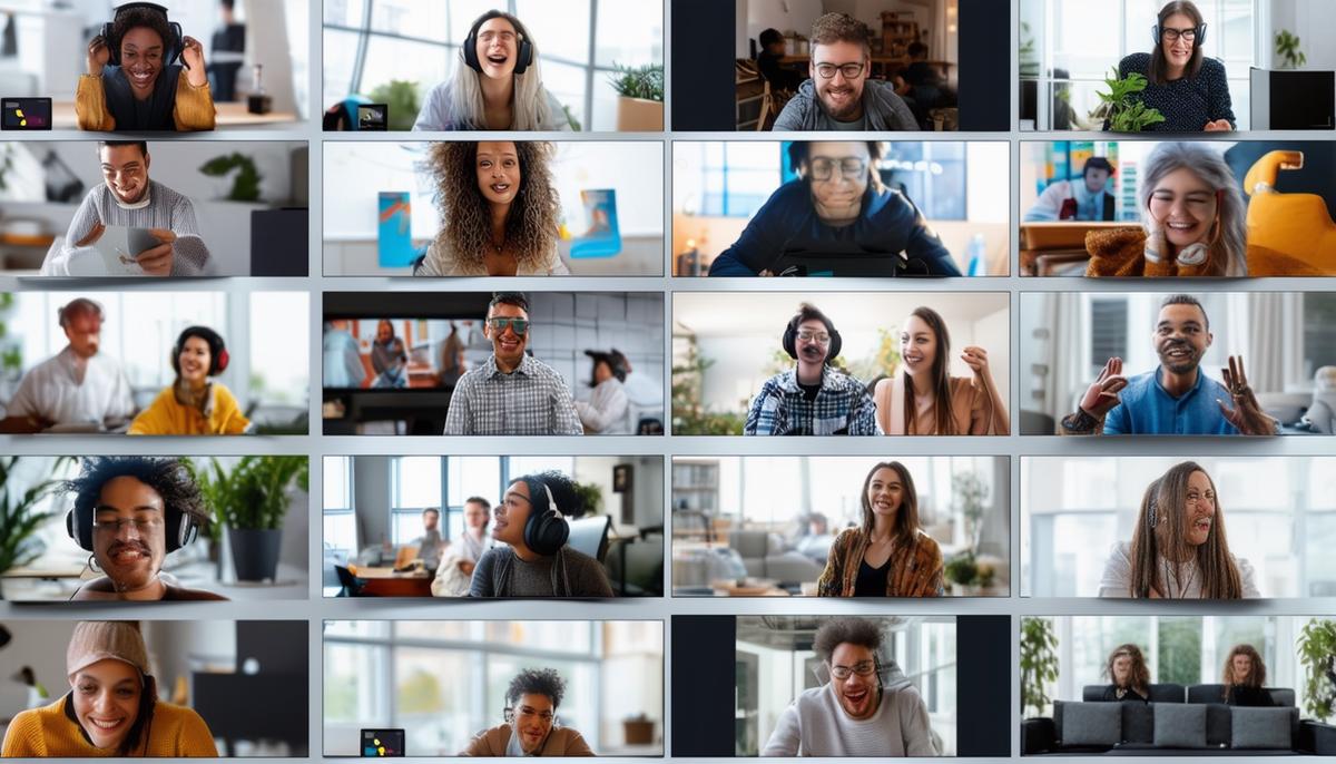 A split-screen view of people engaging in various virtual social activities